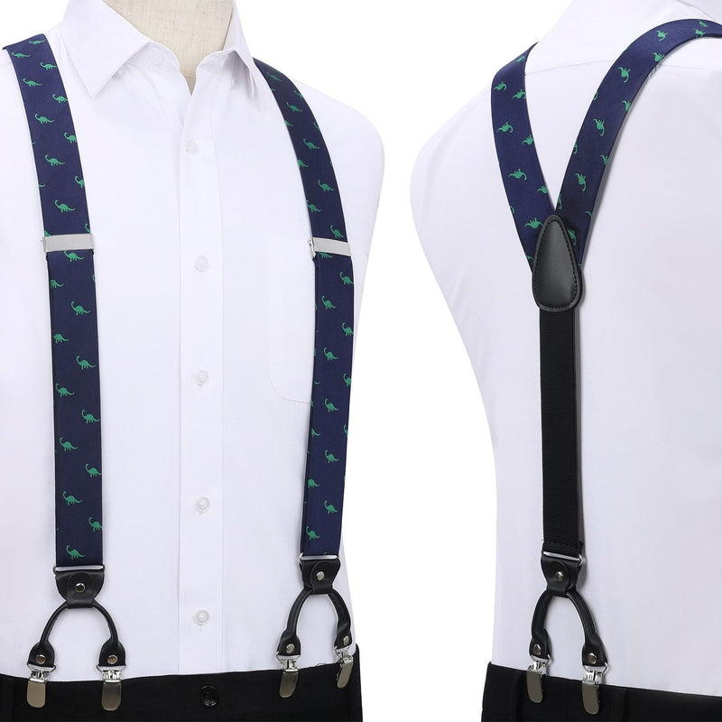 Dinosaur Suspender Bow Tie Handkerchief - NAVY BLUE