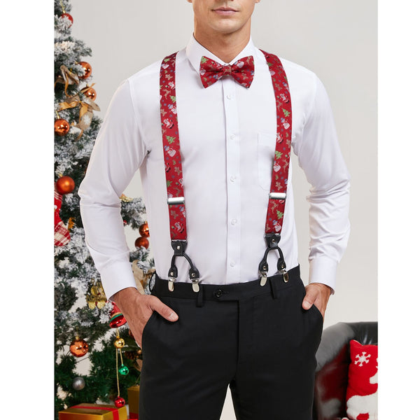 Christmas Suspender Pre-Tied Bow Tie Handkerchief - 04-RED/GREEN/ORANGE