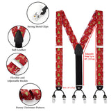 Christmas Suspender Pre-Tied Bow Tie Handkerchief - 04-RED/GREEN/ORANGE