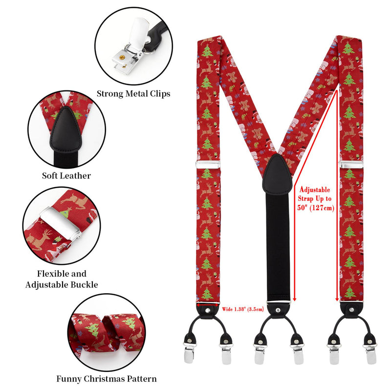 Christmas Suspender Pre-Tied Bow Tie Handkerchief - 04-RED/GREEN/ORANGE