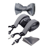 Plaid Suspender Bow Tie Handkerchief - 9-BLACK/WHITE