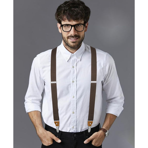 Y-shaped Adjustable Suspender with 4 Clips - 13 BROWN