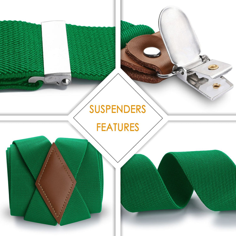 1.4 inch Adjustable Suspender with 4 Clips - 3-GREEN