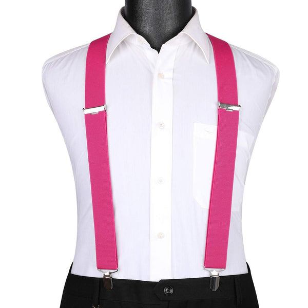 1.4 inch Adjustable Suspender with 4 Clips - A8-HOT PINK