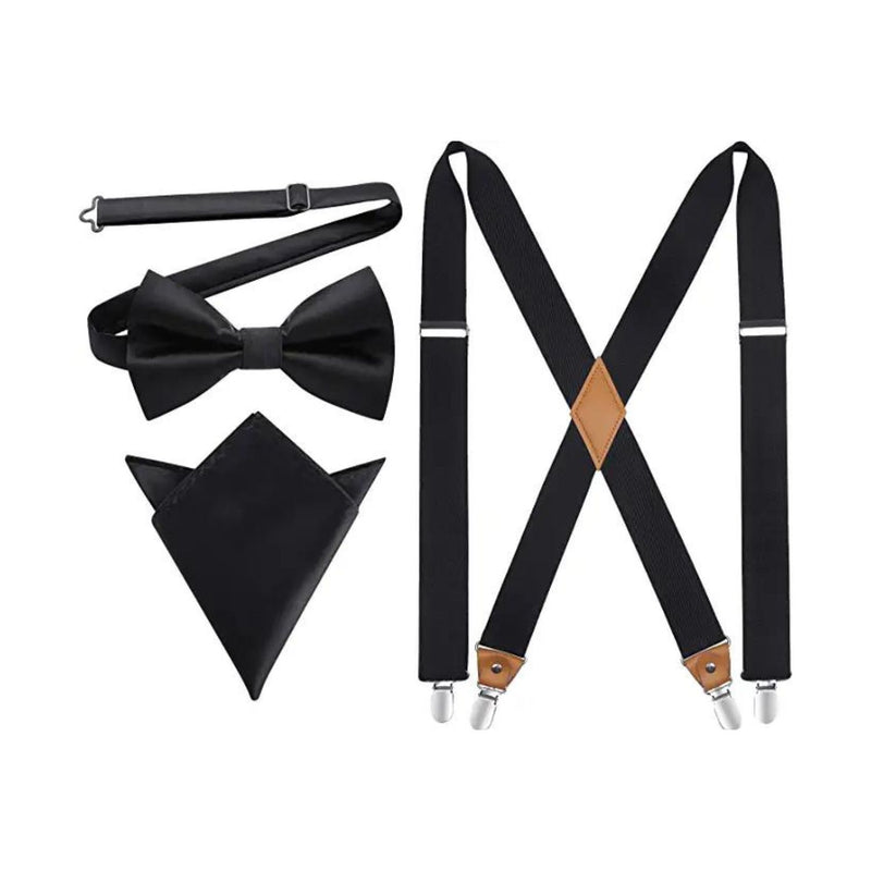 X-shaped Adjustable Suspender with 4 Clips - BLACK