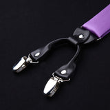 Solid Suspender Pre-Tied Bow Tie Handkerchief - A6-PURPLE