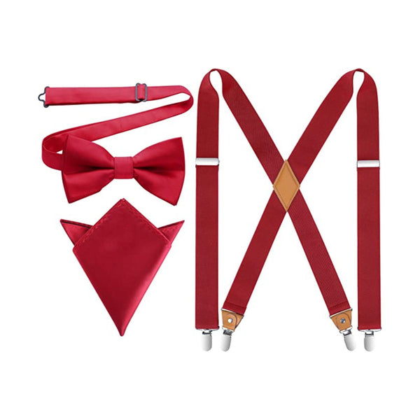 X-shaped Adjustable Suspender with 4 Clips - RED