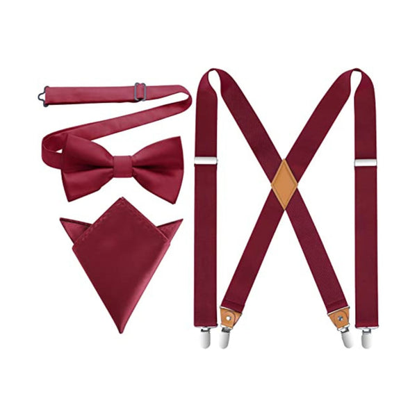 X-shaped Adjustable Suspender with 4 Clips - MAROON