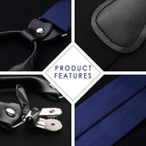 Solid Suspender Pre-Tied Bow Tie Handkerchief - A4-NAVY BLUE