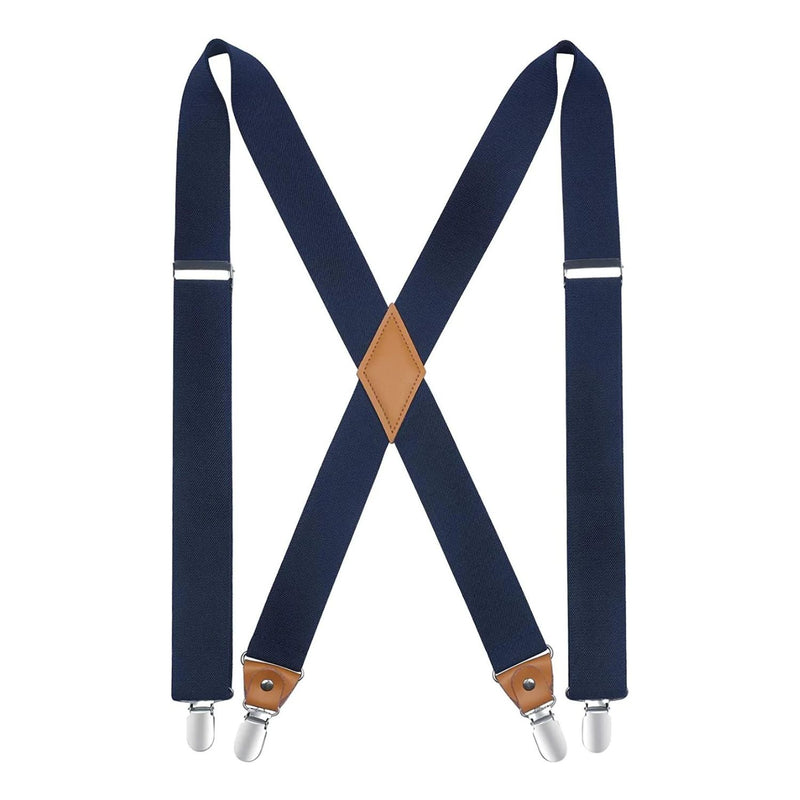X-shaped Adjustable Suspender with 4 Clips - A-NAVY BLUE