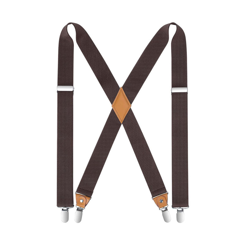 X-shaped Adjustable Suspender with 4 Clips - BROWN