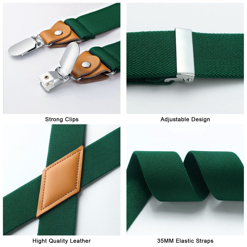 1.4 inch Adjustable Suspender with 4 Clips - 20 GREEN