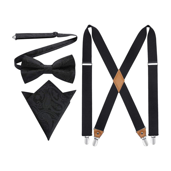 X-shaped Adjustable Suspender with 4 Clips - BLACK-1