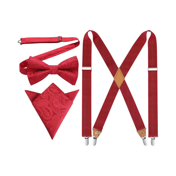 X-shaped Adjustable Suspender with 4 Clips - RED-1