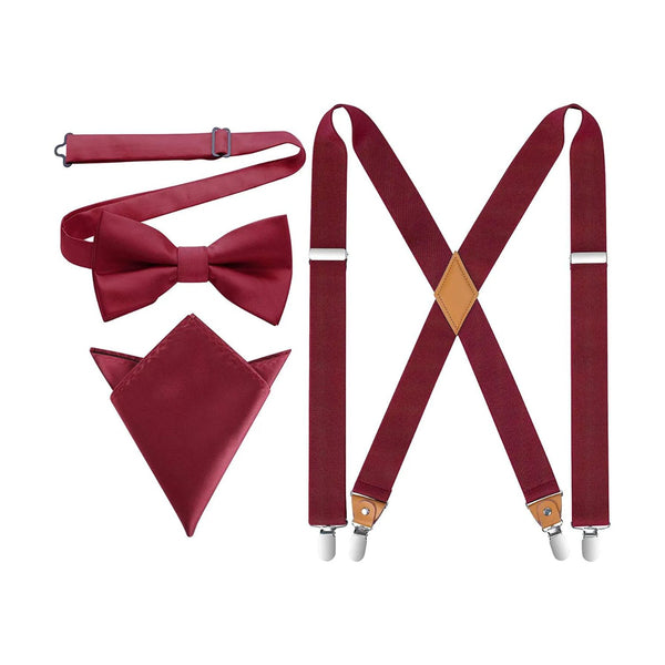 X-shaped Adjustable Suspender with 4 Clips - RED