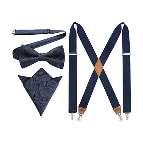 X-shaped Adjustable Suspender with 4 Clips - NAVY BLUE-1