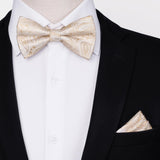 Paisley Suspender Pre-Tied Bow Tie Handkerchief - 01-CHAMPAGNE