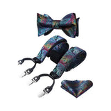 Floral Paisley Suspender Bow Tie Handkerchief - 2-BLUE/GREEN/GOLD