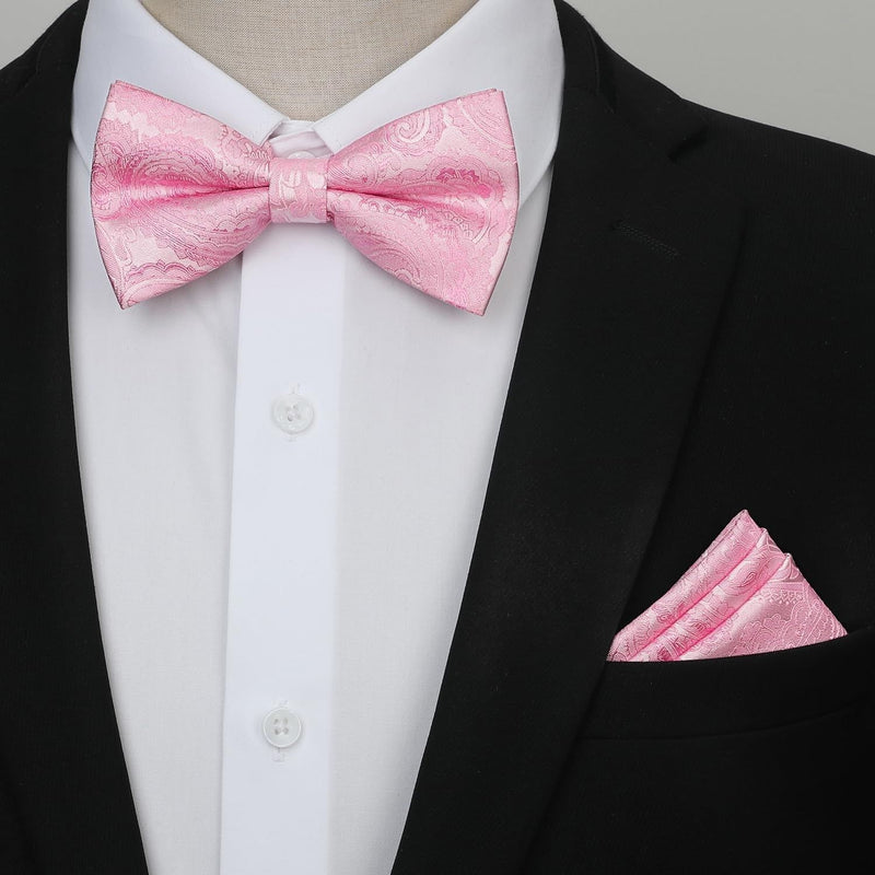 Paisley Suspender Bow Tie Handkerchief - 01-PINK