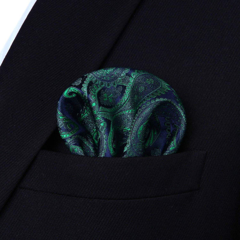 Paisley Floral Suspender Bow Tie Handkerchief - 9-GREEN/NAVY BLUE 02