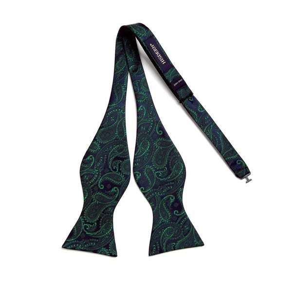 Paisley Floral Suspender Bow Tie Handkerchief - 9-GREEN/NAVY BLUE 02