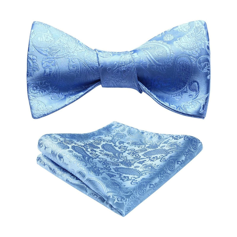 Paisley Suspender Pre-Tied Bow Tie Handkerchief - 01-SKY BLUE