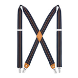 1.4 inch Adjustable Suspender with 4 Clips - 18 NAVY BLUE/RED