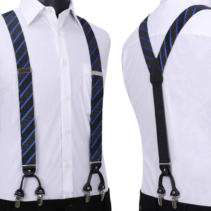 Stripe Suspender Pre-Tied Bow Tie Handkerchief - B2-BLUE/BLACK