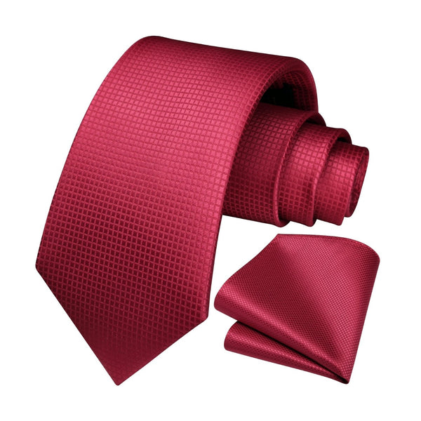 Men's Plaid Tie Handkerchief Set - B-RED 2