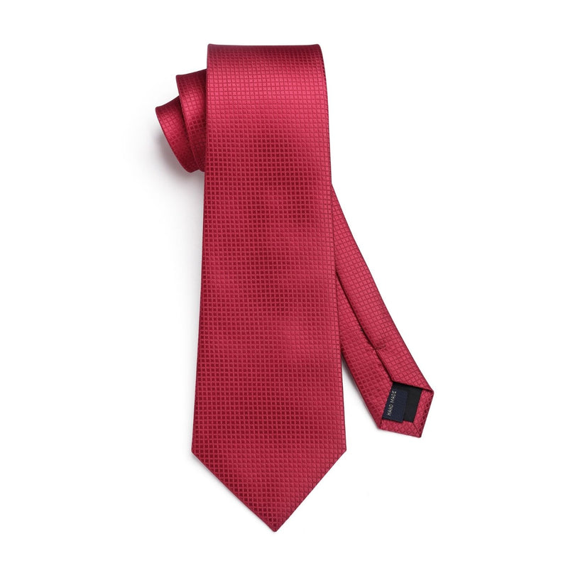 Men's Plaid Tie Handkerchief Set - B-RED 2