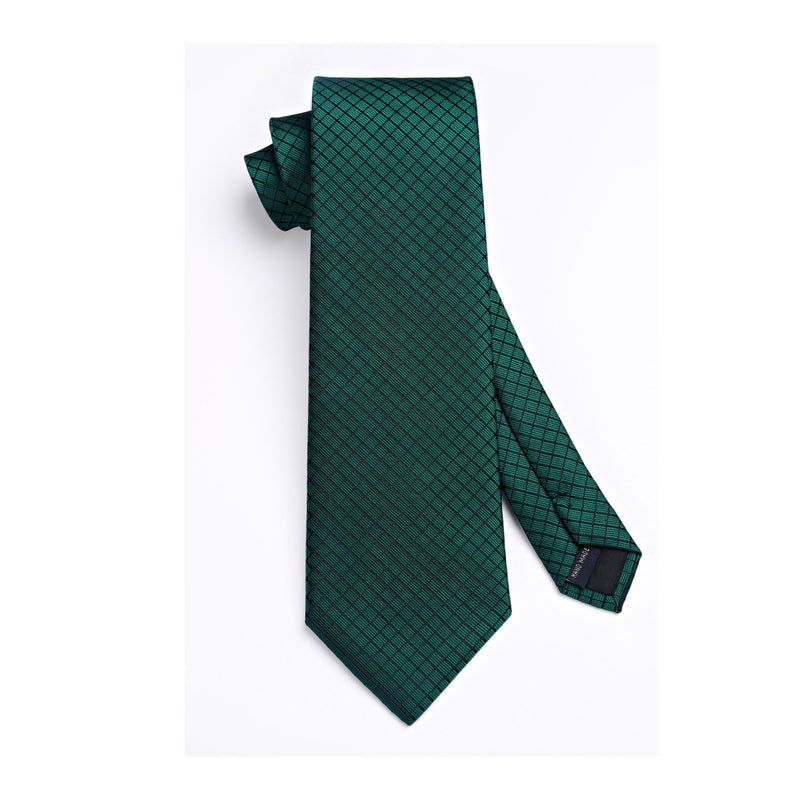 Men's Plaid Tie Handkerchief Set - 021-GREEN