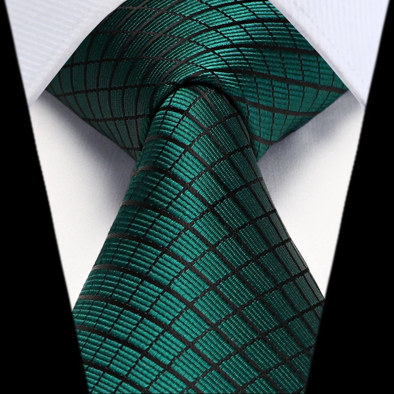 Men's Plaid Tie Handkerchief Set - 021-GREEN