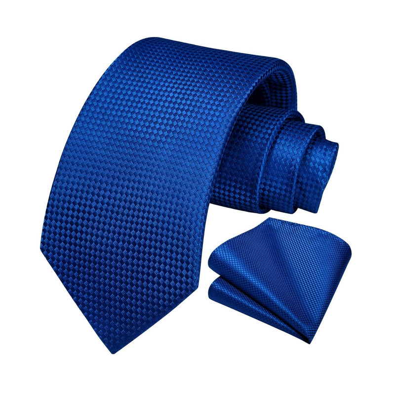 Men's Plaid Tie Handkerchief Set -  A-16 ROYAL BLUE