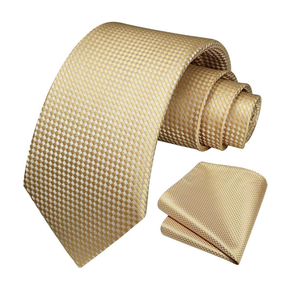 Houndstooth Tie Handkerchief Set - E2 CHAMPAGNE