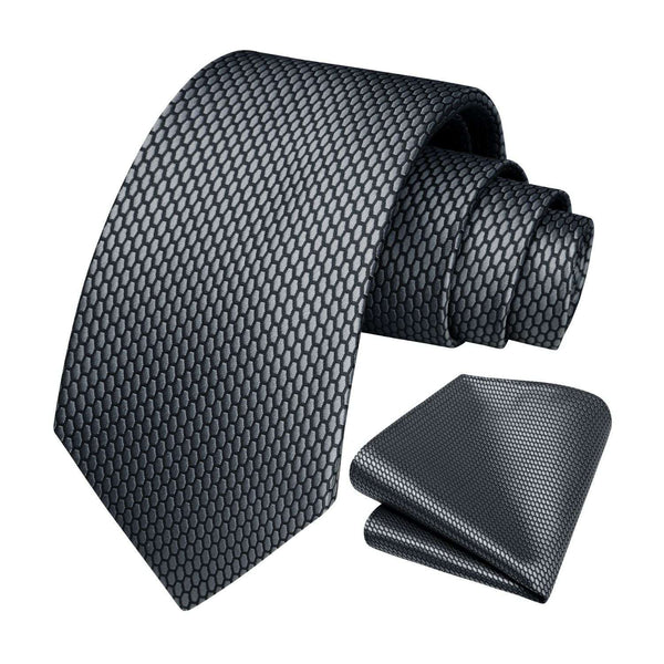 Men's Plaid Tie Handkerchief Set -  A-GRAY