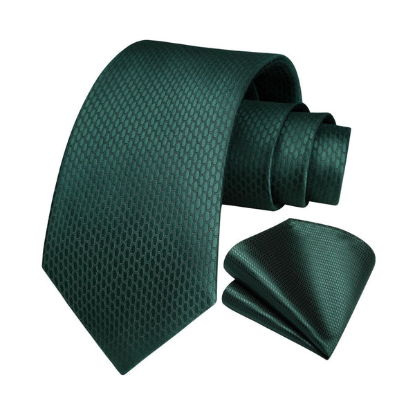 Men's Plaid Tie Handkerchief Set - 01-GREEN