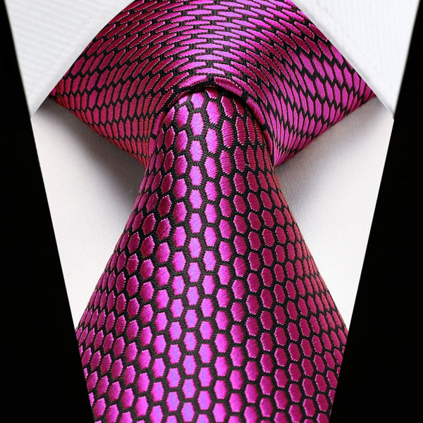 Men's Plaid Tie Handkerchief Set - A-FUSCHIA PINK