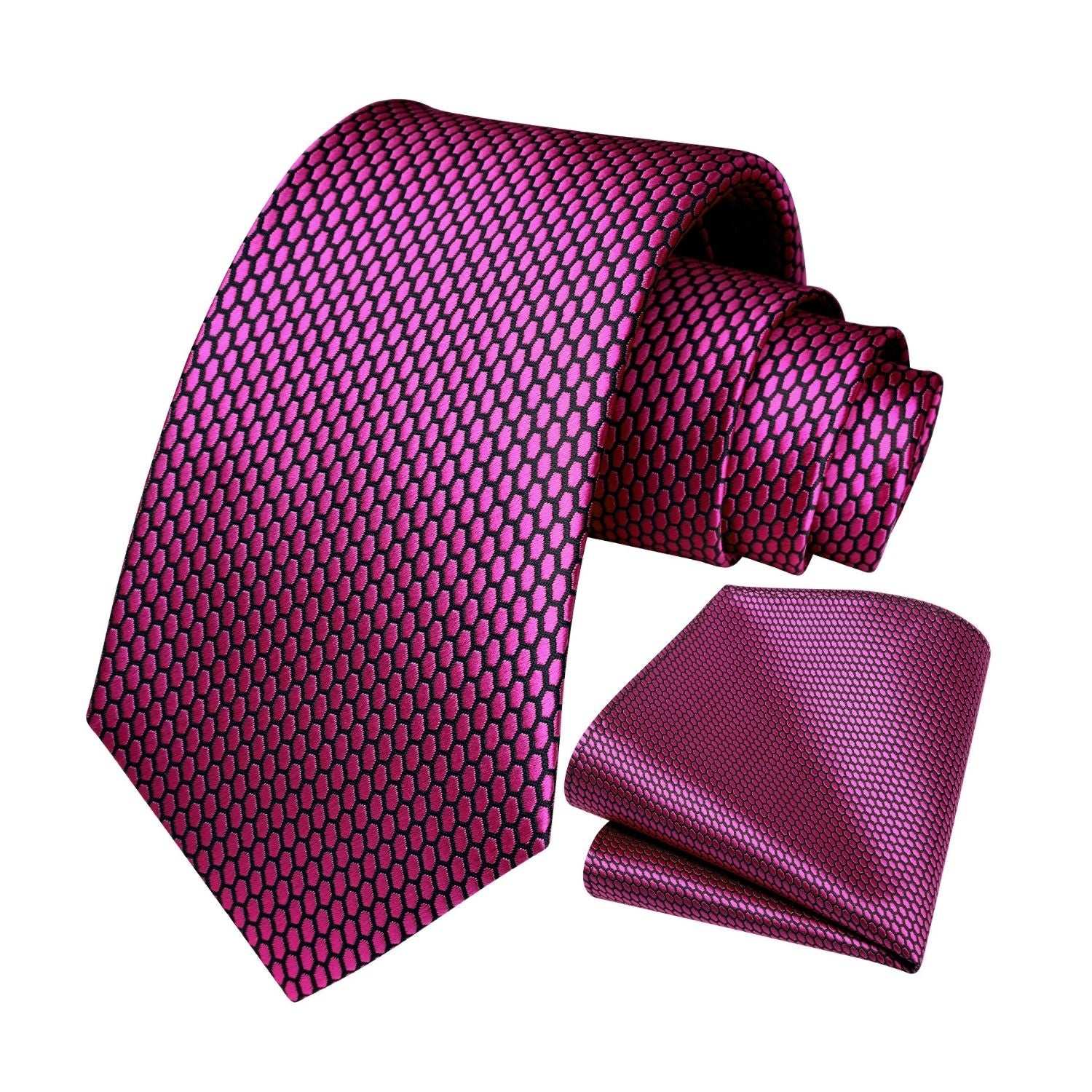Men's Plaid Tie Handkerchief Set - A-FUSCHIA PINK