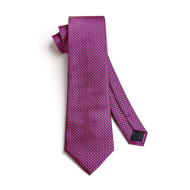 Men's Plaid Tie Handkerchief Set - A-FUSCHIA PINK