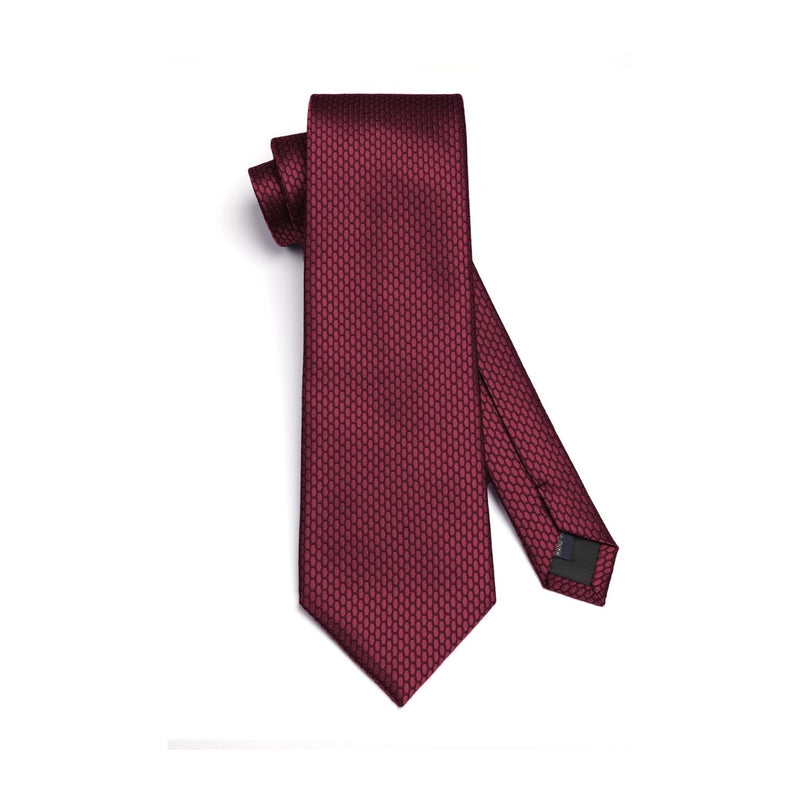 Men's Plaid Tie Handkerchief Set - 01-BURGUNDY 1