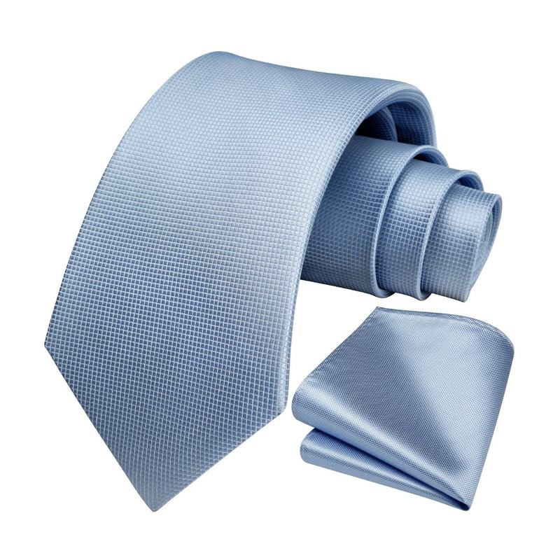 Men's Plaid Tie Handkerchief Set - D-LIGHT BLUE