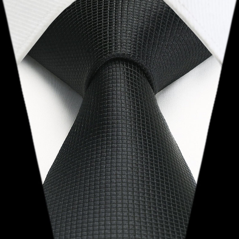 Men's Plaid Tie Handkerchief Set - A- BLACK1