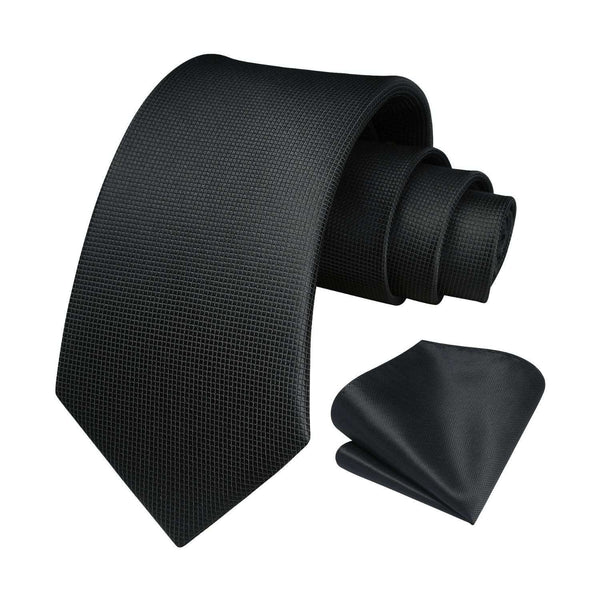 Men's Plaid Tie Handkerchief Set - A- BLACK1