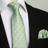 Men's Plaid Tie Handkerchief Set - A6-SAGE GREEN