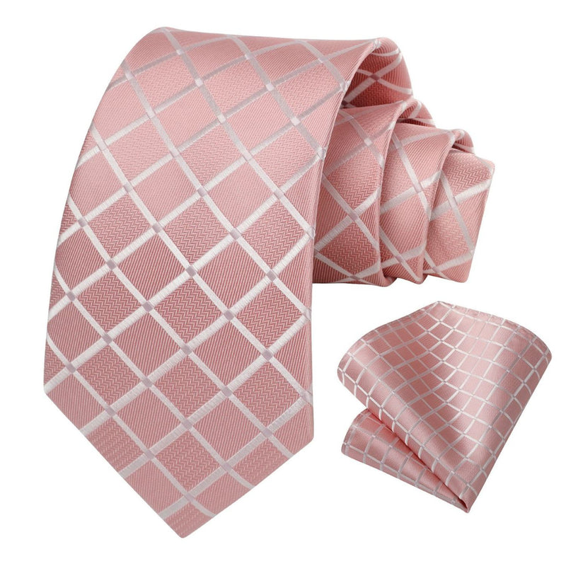 Plaid Tie Handkerchief Set - PINK
