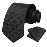 Plaid Tie Handkerchief Set - BLACK