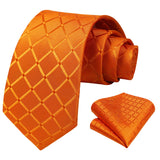 Plaid Tie Handkerchief Set - ORANGE