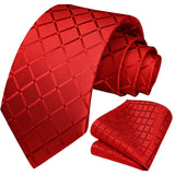 Plaid Tie Handkerchief Set - LIGHT RED