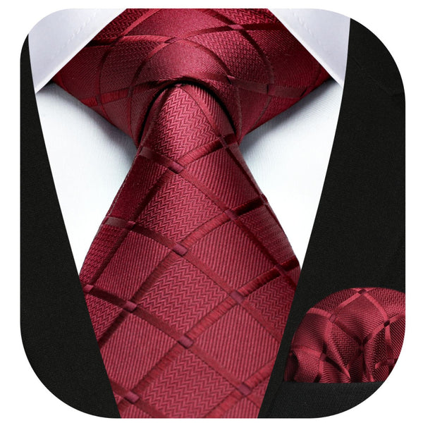 Plaid Tie Handkerchief Set - A-RED