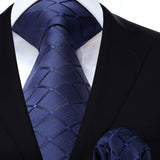 Plaid Tie Handkerchief Set - 01-NAVY BLUE